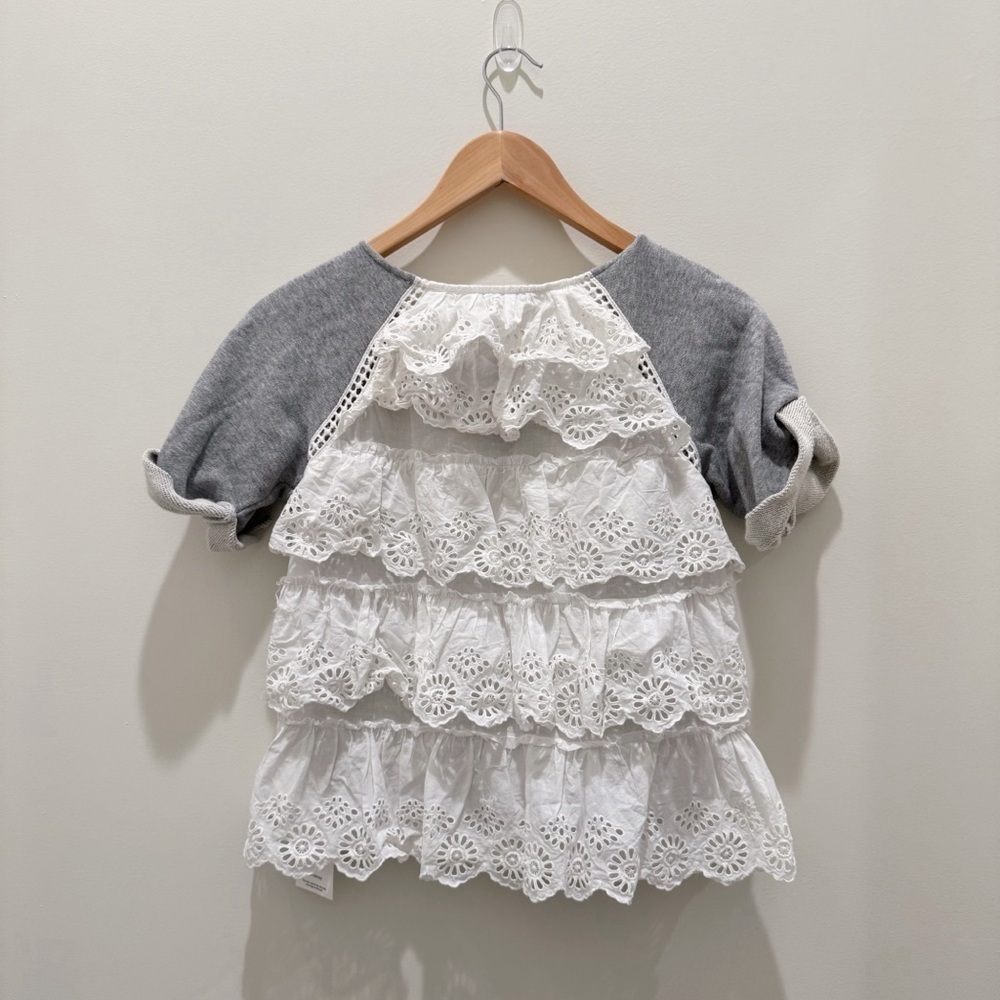 Nwt Sea New York Edie Eyelet Tiered Ruffled Short Sleeve Sweatshirt Grey Size Xs — image 4 of 7